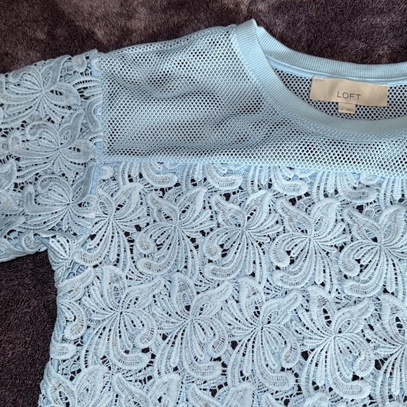 LOFT Blue Lace Blouse with Floral Detail - Picture 3 of 5